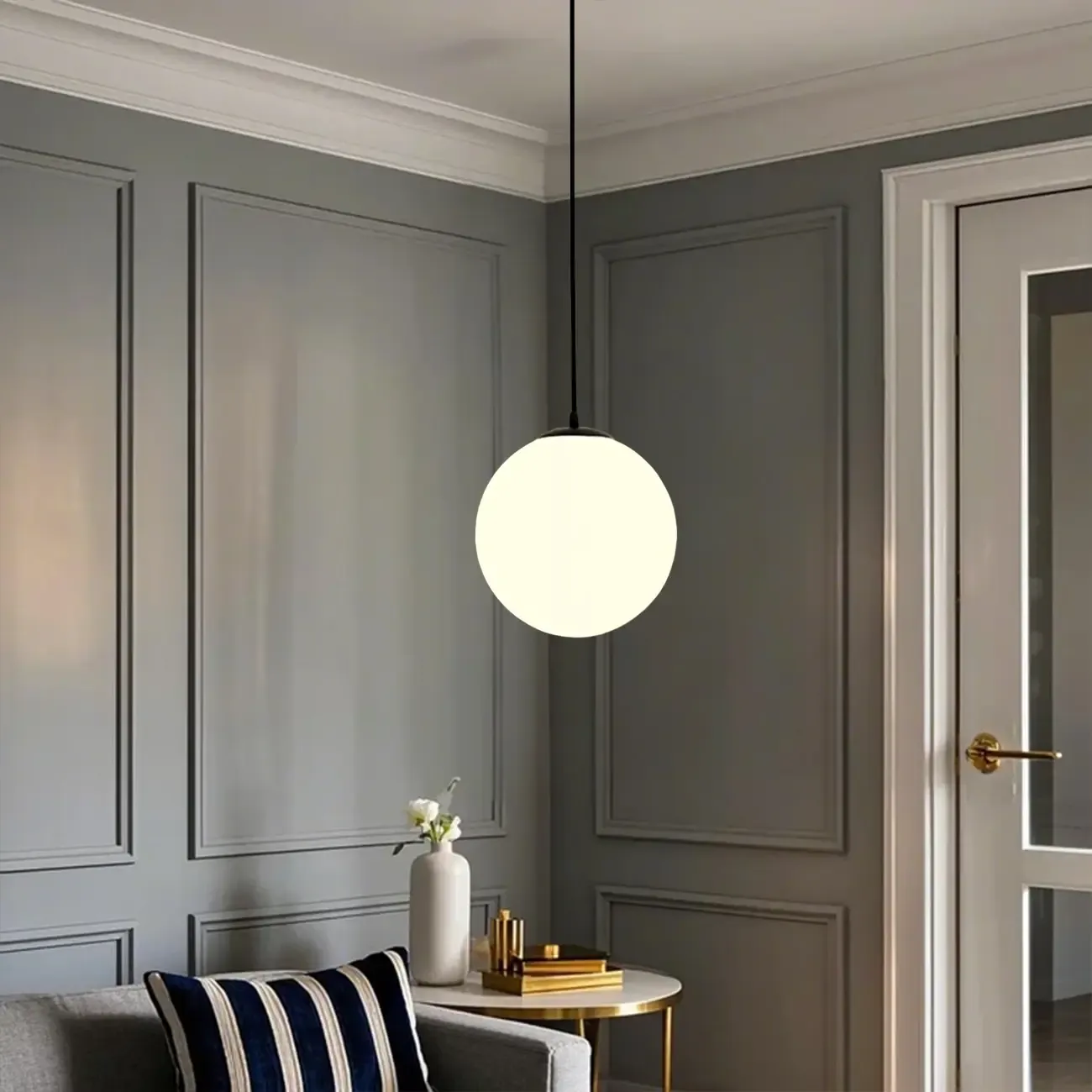 Modern White Glass Globe Pendant Light