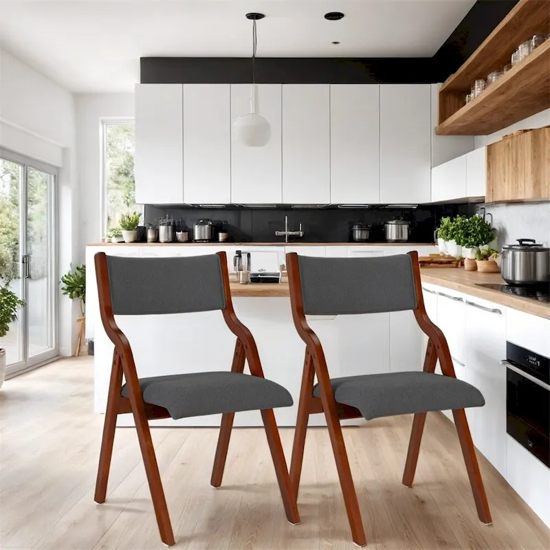 Upholstered Folding Dining Chair with Wood Legs (Set Of 2)