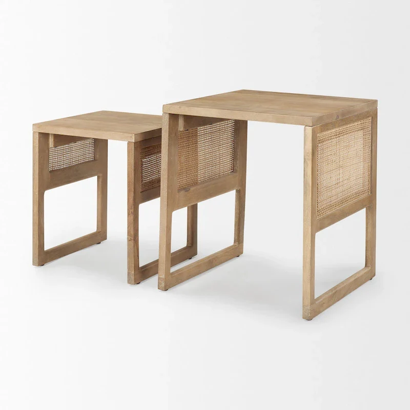 Grier Solid Wood With Cane Accents Square Nesting Accent Tables (Set of 2) - 20L x 20W x 23H