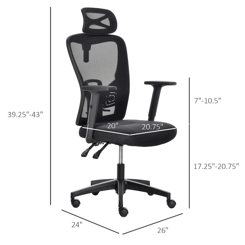 Black High-Back Mesh Ergonomic Office Chair with Lumbar Support, Adjustable Headrest & Armrests – 1-Person