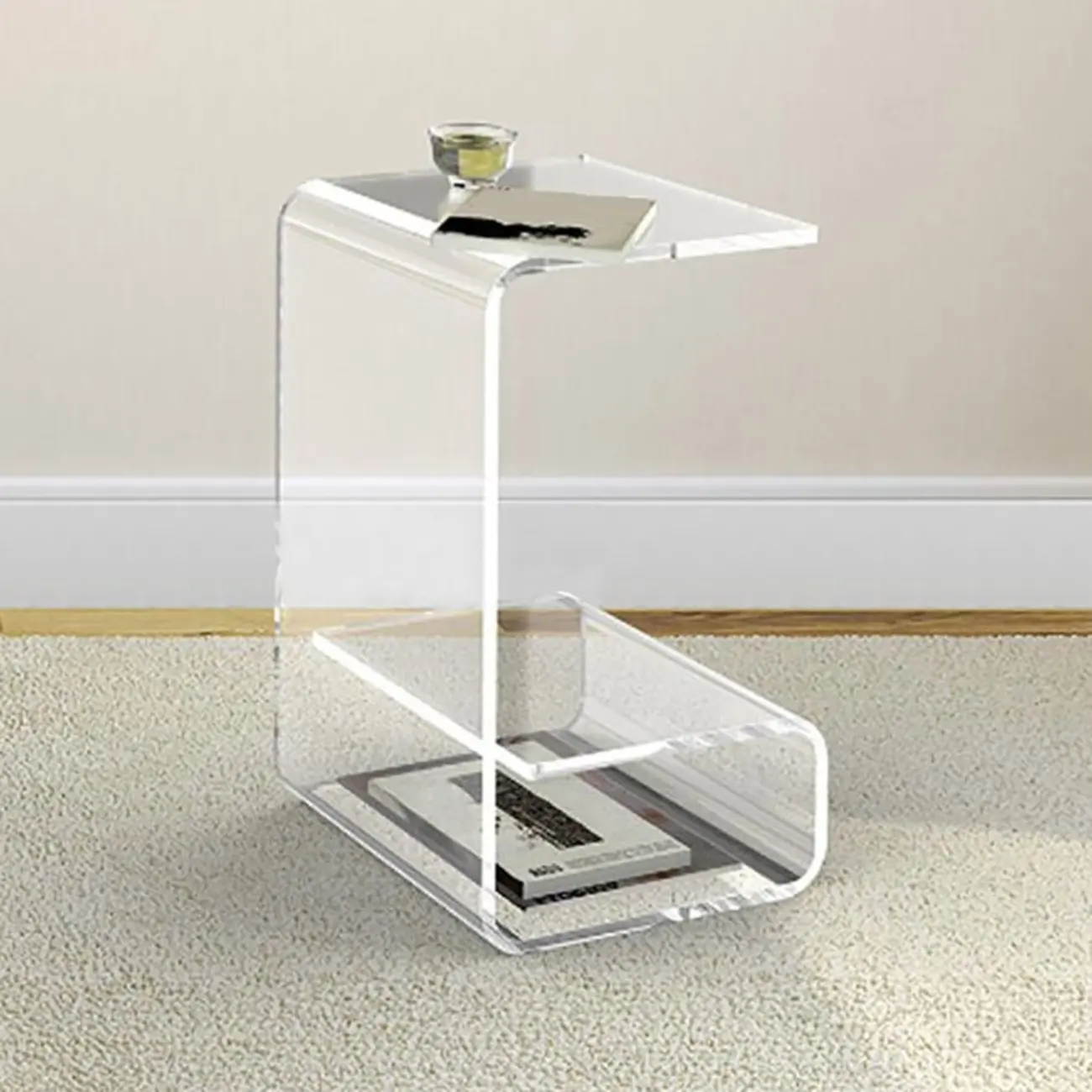 Minimalist Acrylic C-Shaped Side Table with Storage