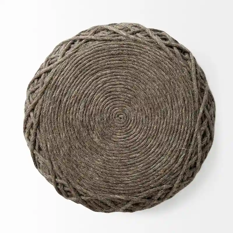 Mercana Allium Brown Woven Wool Round Pouf