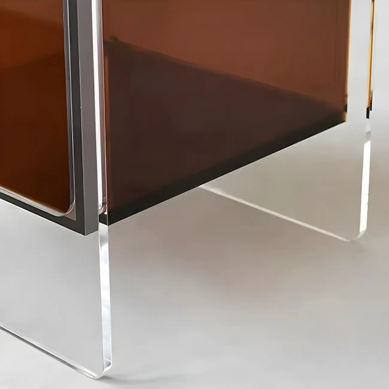 Modish Transparent Acrylic Nightstand with Open Shelf & Wheels