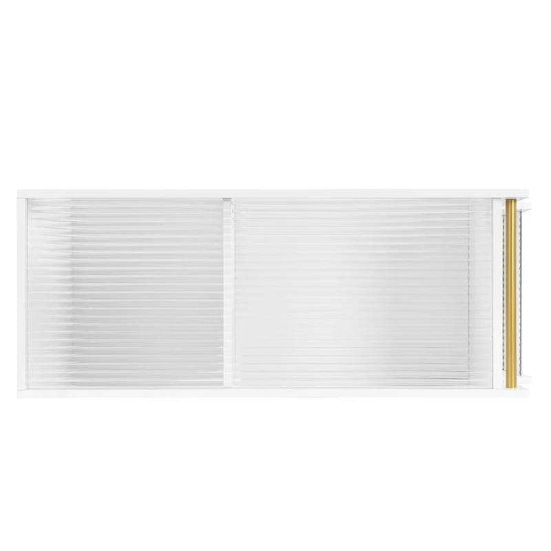 31.5  Modern Mobile End Table with 5mm Thick Fluted Tempered Glass, Lockable Wheels and Golden Round Rod