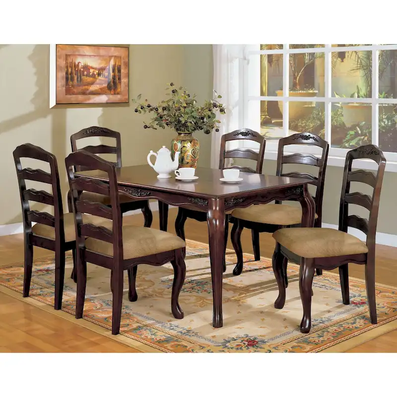 Traditional Brown Wood 7-Piece Dining Set with Leaf