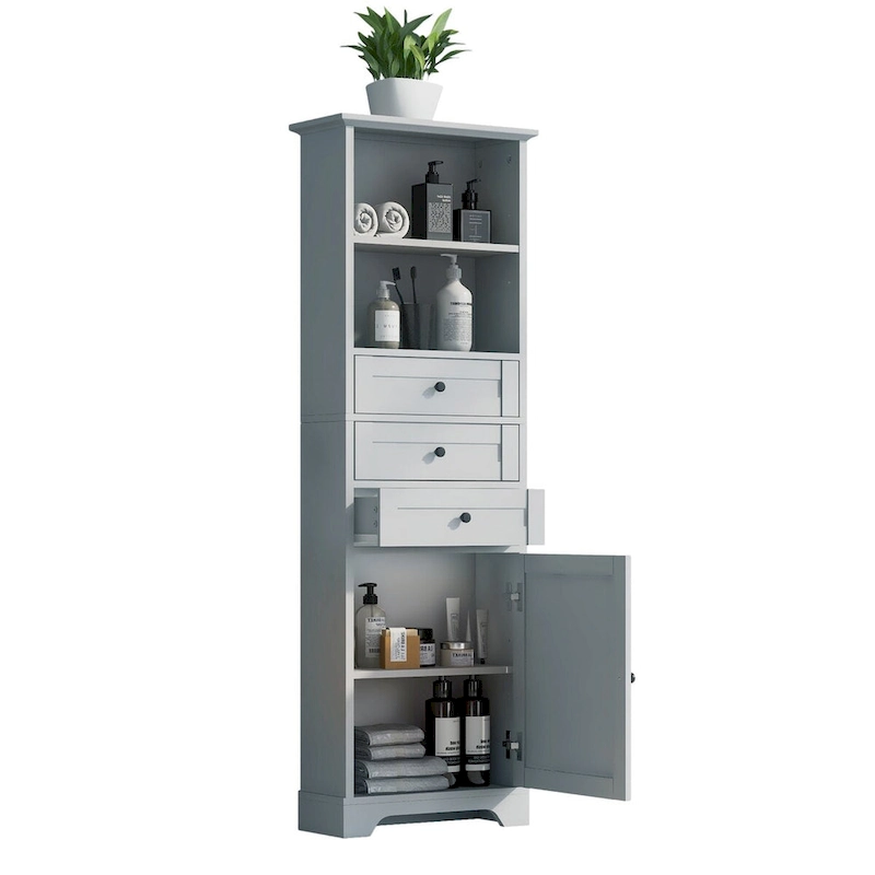 68 Tall Freestanding Bathroom Cabinet with 3 Drawers and Adjustable Shelves