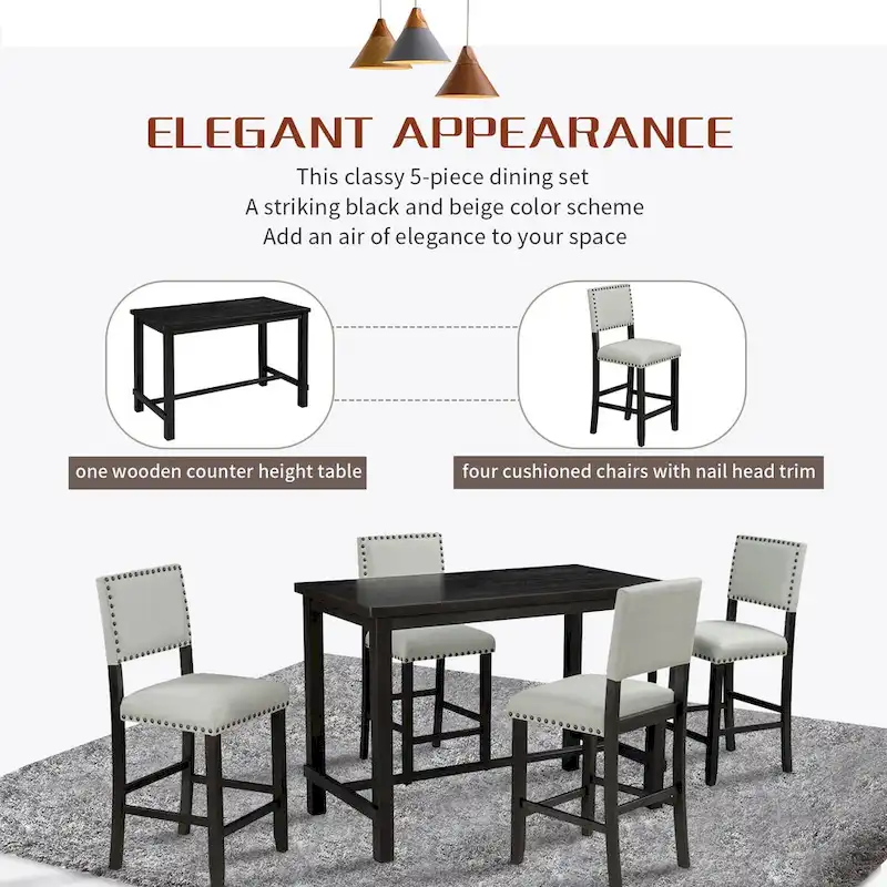5-Piece Counter Height Dining Set with Table and 4 Chairs