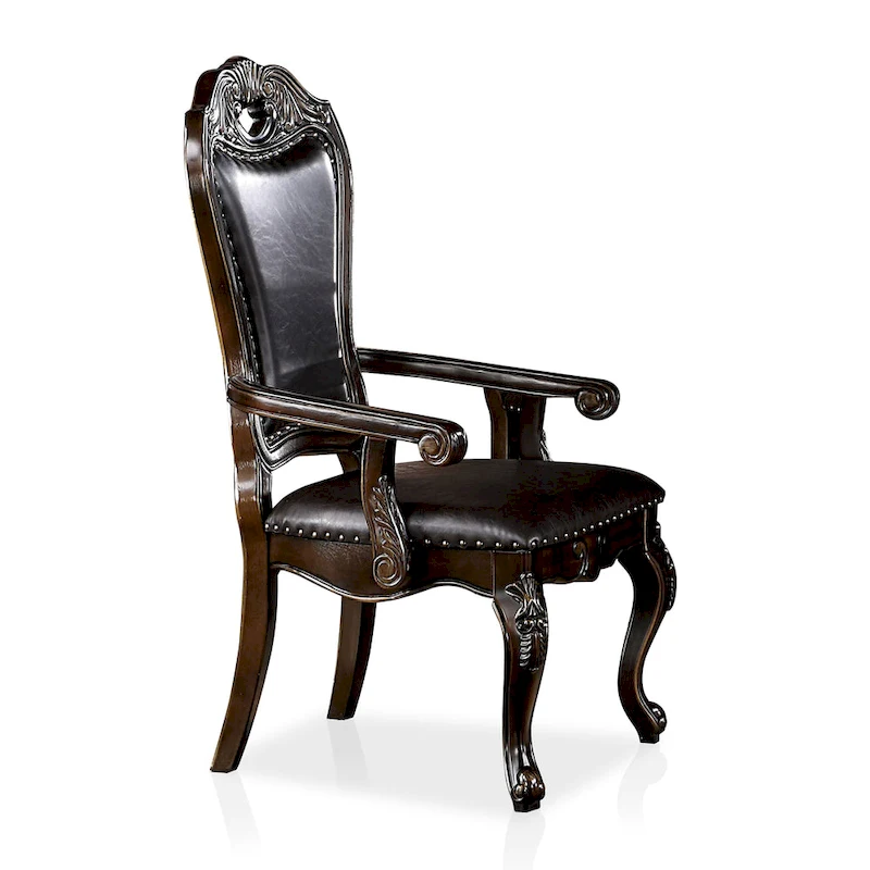 Abeni Traditional Walnut Solid Wood Nailhead Trim Arm Chairs (Set of 2) by Furniture of America