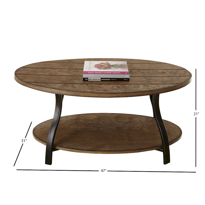 Steve Silver Buffalo Oval Wood and Metal Coffee Table