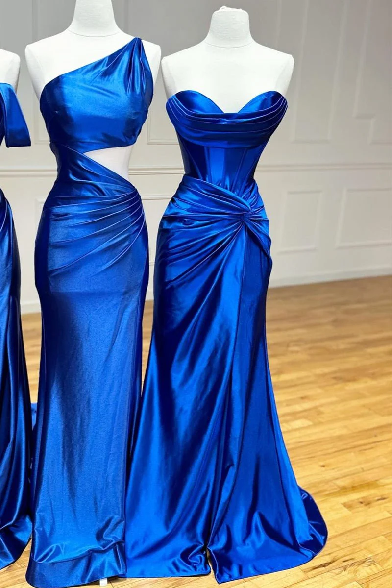 Mermaid Strapless Satin Long Prom Dress With Slit
