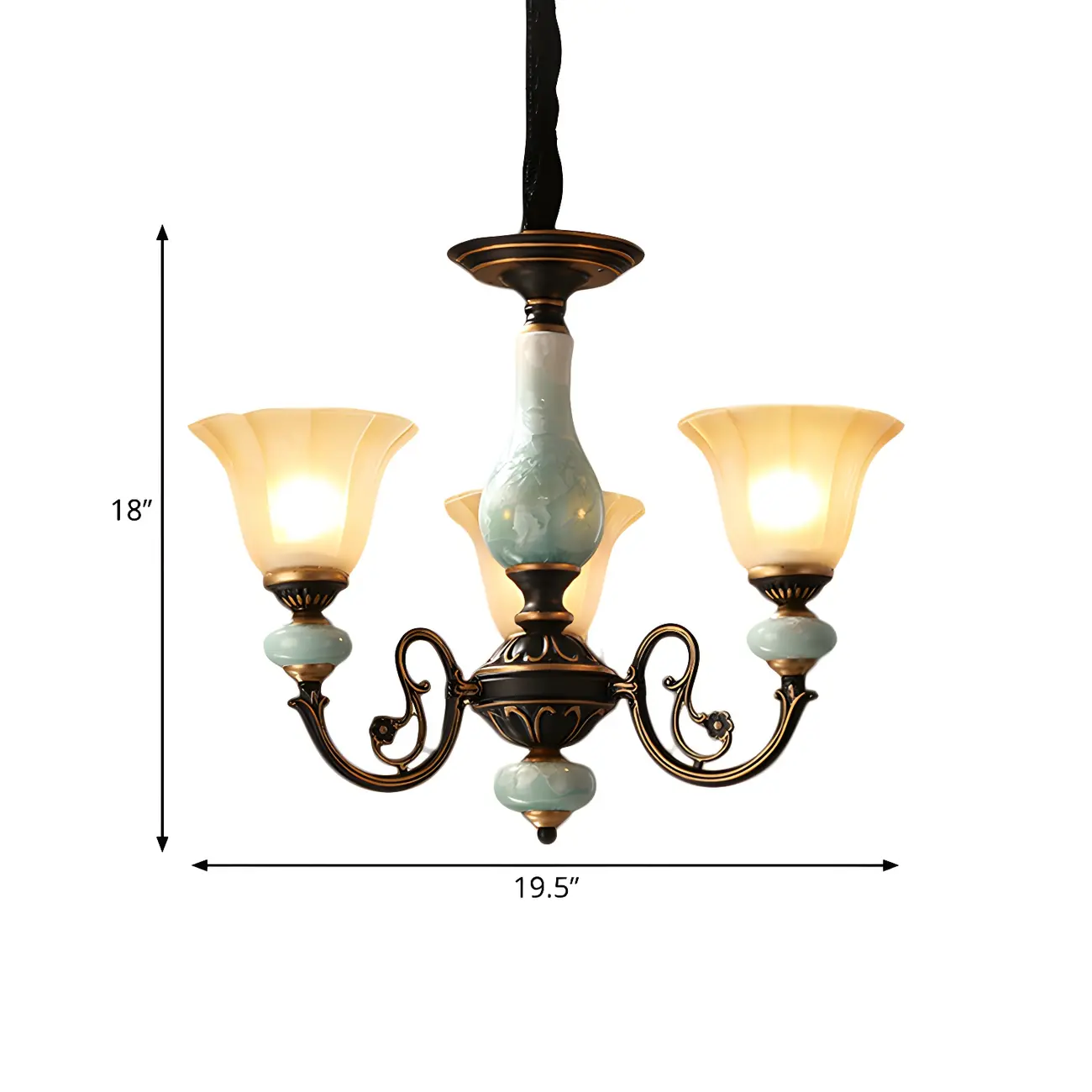 Vintage Dining Room Mental Rust Green Ceramic Glass Bell Shape Chandelier