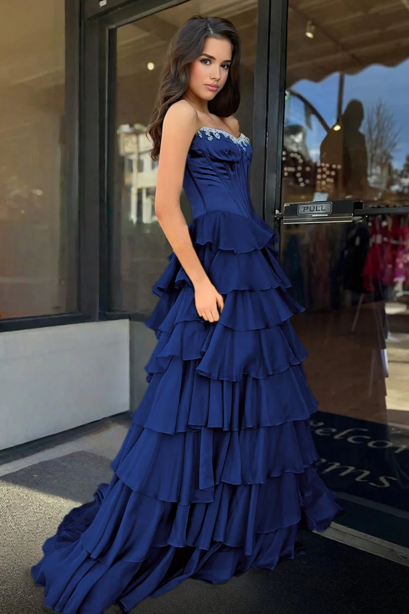 Green Scoop Neck A Line Chiffon Ruffled Prom Dresses With Beading