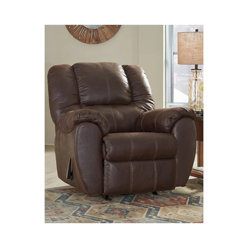 Walnut Polyester Blend Rocker Recliner with Jumbo Stitching and One-Pull Recline – 1 Person