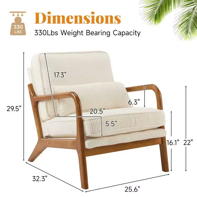 Karl Home 2Pcs Mid Century Solid Wood Accent Chair Upholstered Armchair with an Extra Pillow