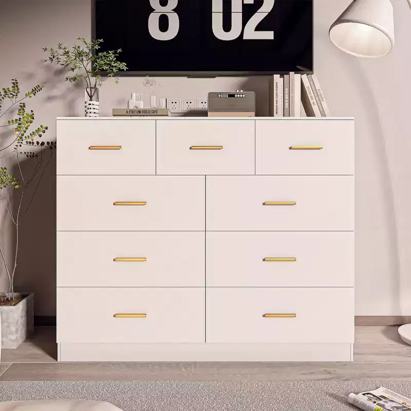 Karl Home 9-Drawer White Particle Board 47.24in. W Chest of Drawer