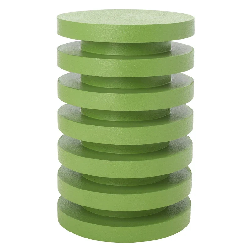 Stacked Disc Accent Side Table, Sculptural Design, Round Top, Green / White / Cream, 1-Person Use