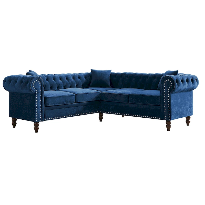 Deep Button Rolled Arm Classic Chesterfield L Shaped Sectional Sofa