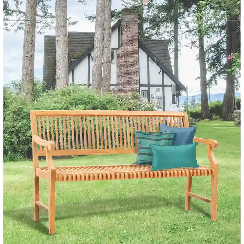 Chic Teak Castle Outdoor Teak Wood Patio & Garden Bench with Arms, 5 foot