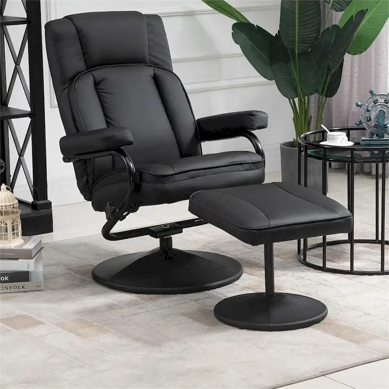 Leather Swivel Recliner with Ottoman Footrest and Armrests