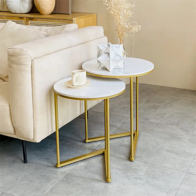 Set of 2 Round Nesting Coffee Side Table Modern Accent End Table