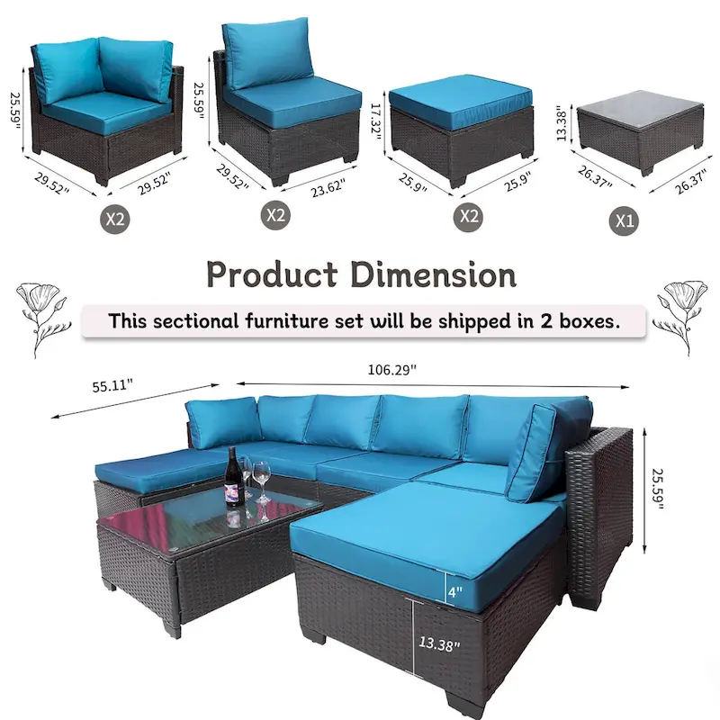 7-Piece Rattan Wicker Cushioned Sofa Sets with Coffee Table