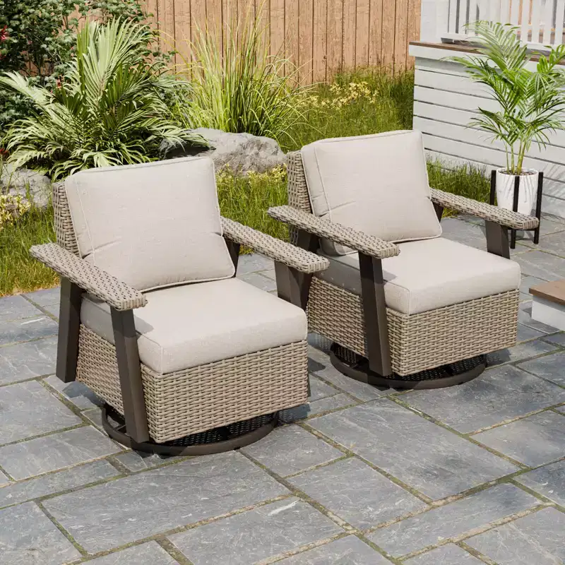 EAGLE PEAK Classic 2-Piece Patio Chair Set, 360 Swivel Rocking Chairs with Thick Cushions, All-Weather Wicker Outdoor Lounge Gliders