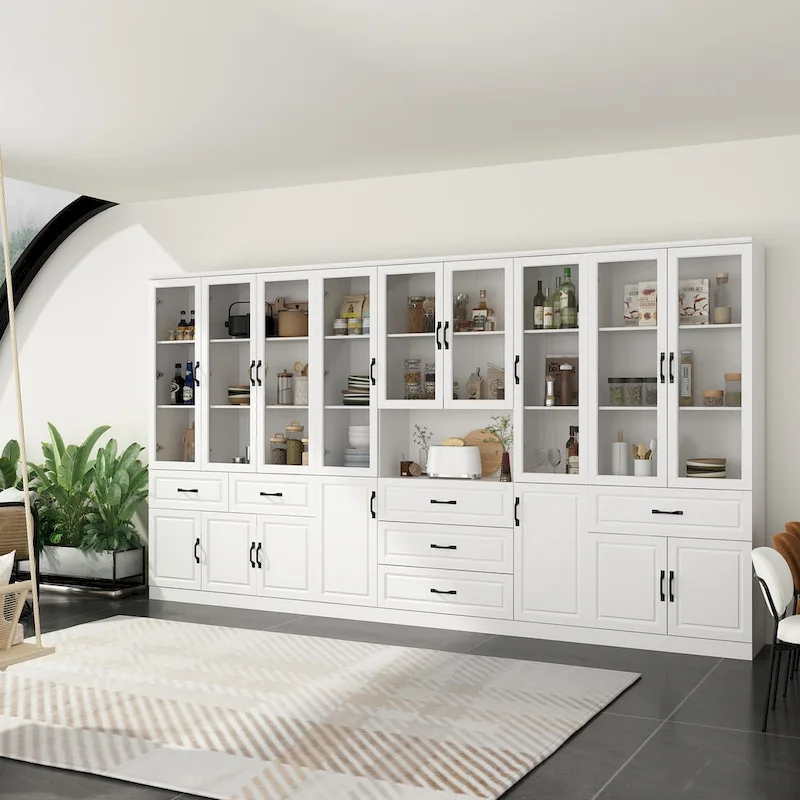 White Freestanding Storage Cabinet with Glass Doors, Multi-Size, 1-Person Assembly