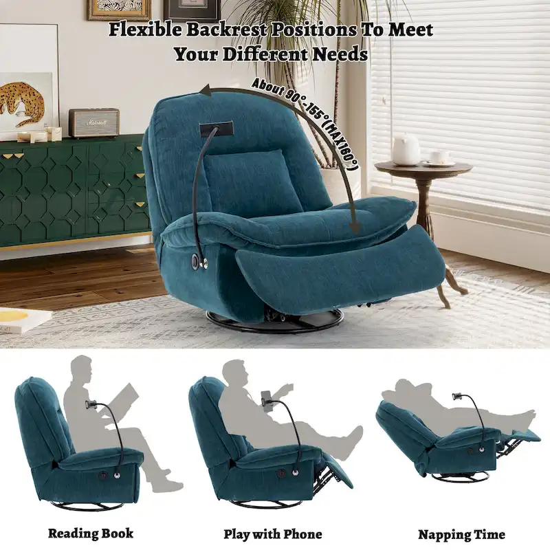 Adjustable Swivel Chenille Recliner with Phone Holder