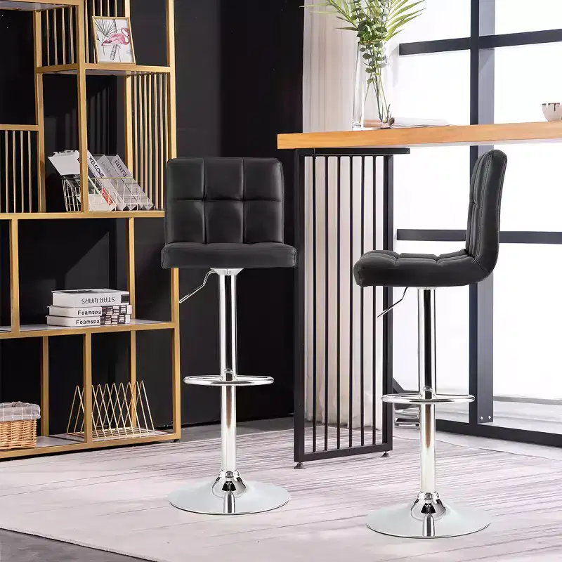 Costway Set of 2 Bar Stools PU Leather Adjustable Barstool Swivel Pub Chairs Black Full Back