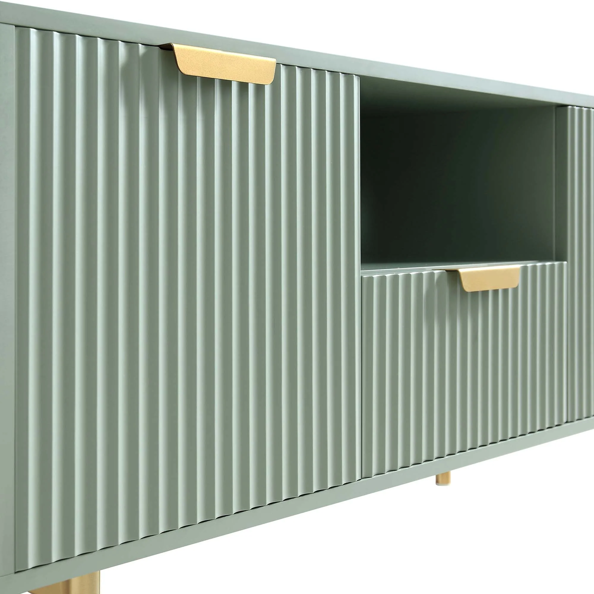Ridged TV Media Unit, Matte Sage Green