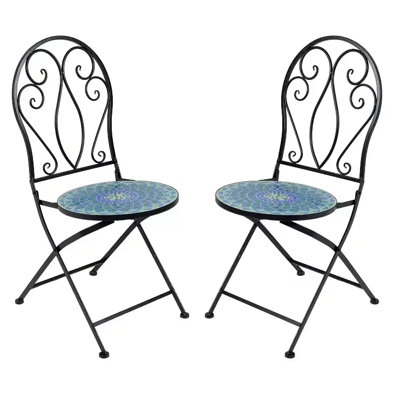 Sunnydaze Mosaic Tile Bistro Chair with Iron Frame - Multicolor - 2-Pack
