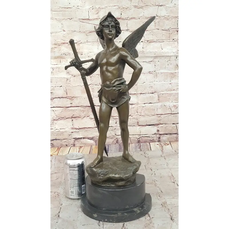 Young Saint Michael Archangel W/ Sword Bronze Statue Sculpture Figure 21 Inches X 11 Inches