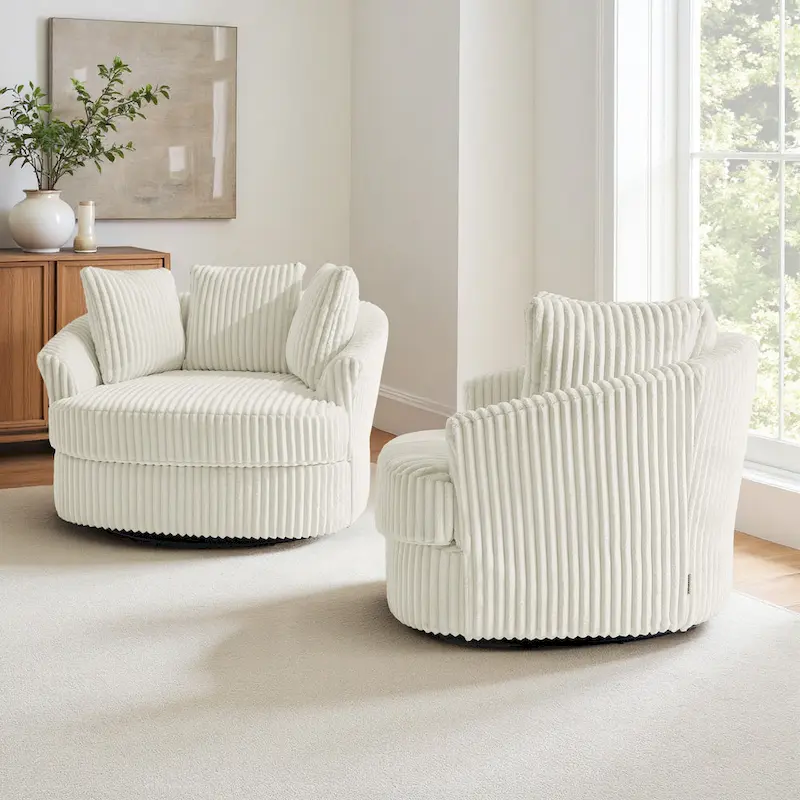 DREAMSIDEA 2 Set Recessed Arm Slipcovered Swivel Barrel Chair