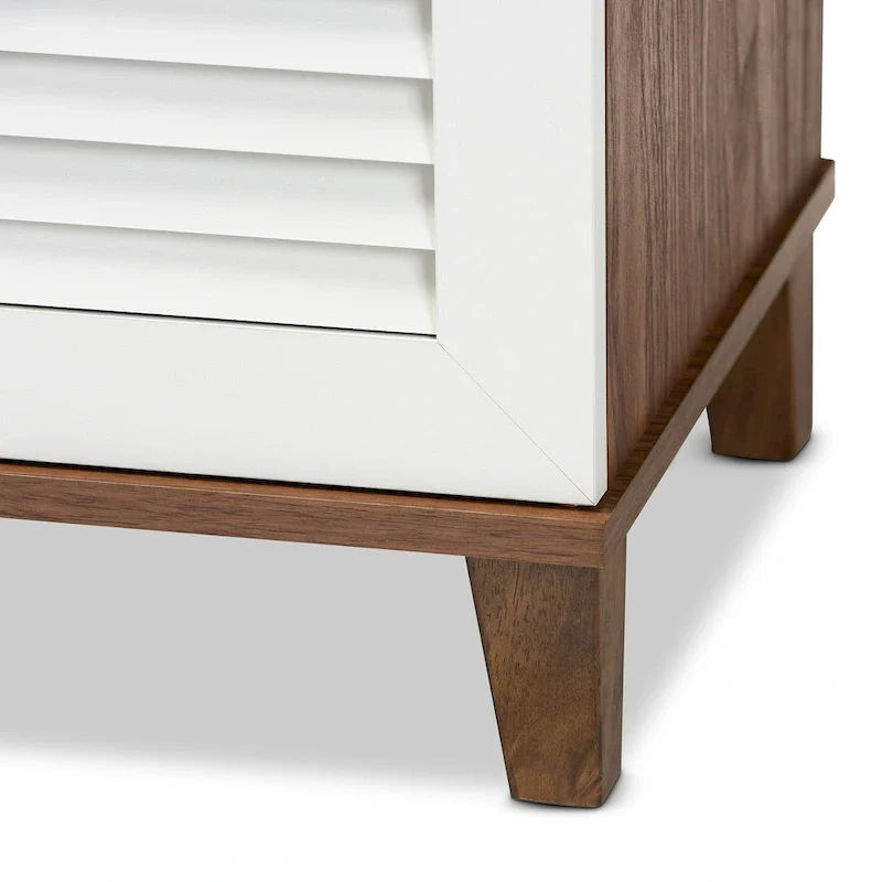Walnut & White 3-Door Shoe Cabinet, 8 Shelves for 16 Pairs