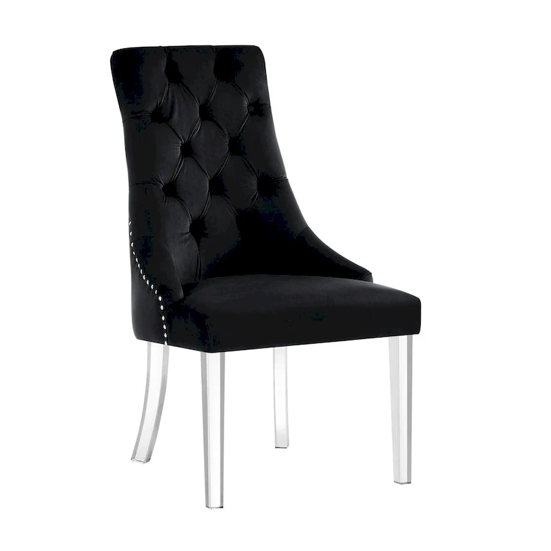 Set of 2 Tufted Velvet Dining Side Chairs with Nailhead Trim