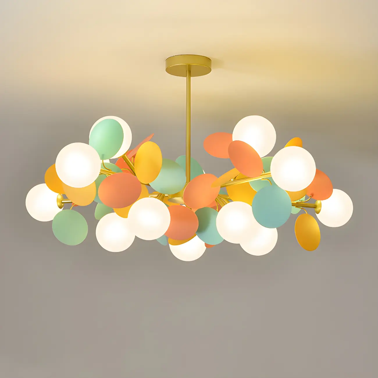 Pastel Sphere Glass and Metal Starburst Chandelier