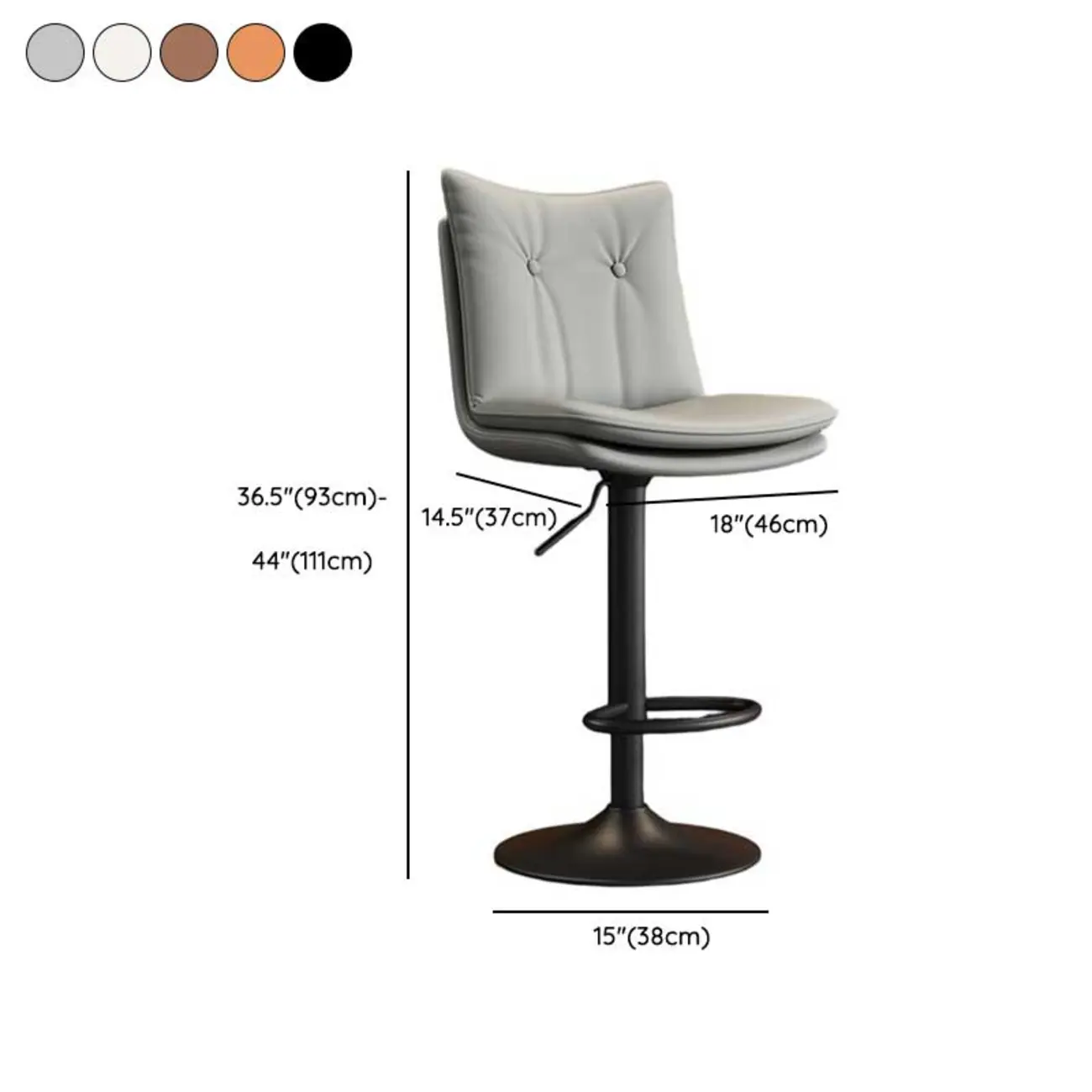 Adjustable Leather Low Back Swivel Bar Stools with Footrest