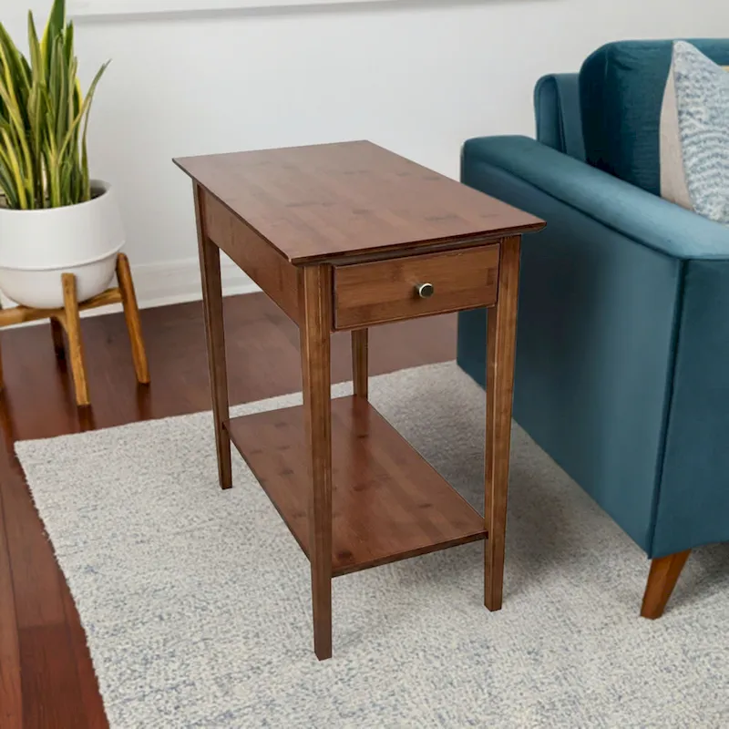 Solid Bamboo Recliner Table with Drawer