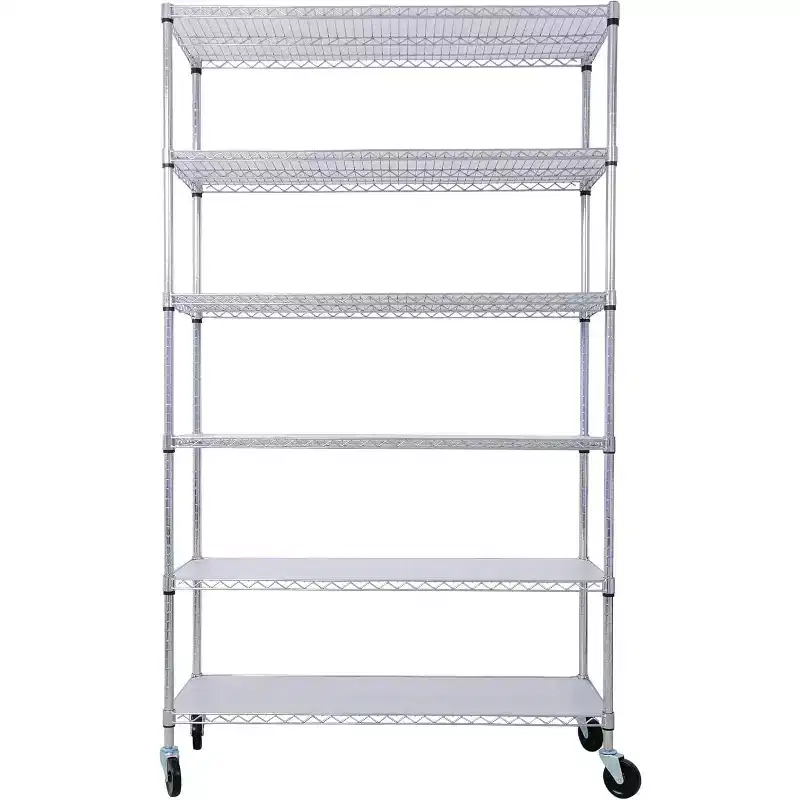 6 Tiers Metal Wire Shelving Unit with Wheels & Shelf Liners - Adjustable Storage Organizer for Home Garage Basement Shed Laundry Room