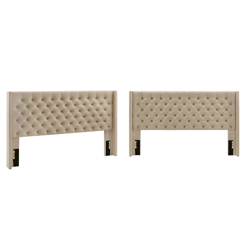 Detmold King Wingback Button Tufted Linen Fabric Headboard