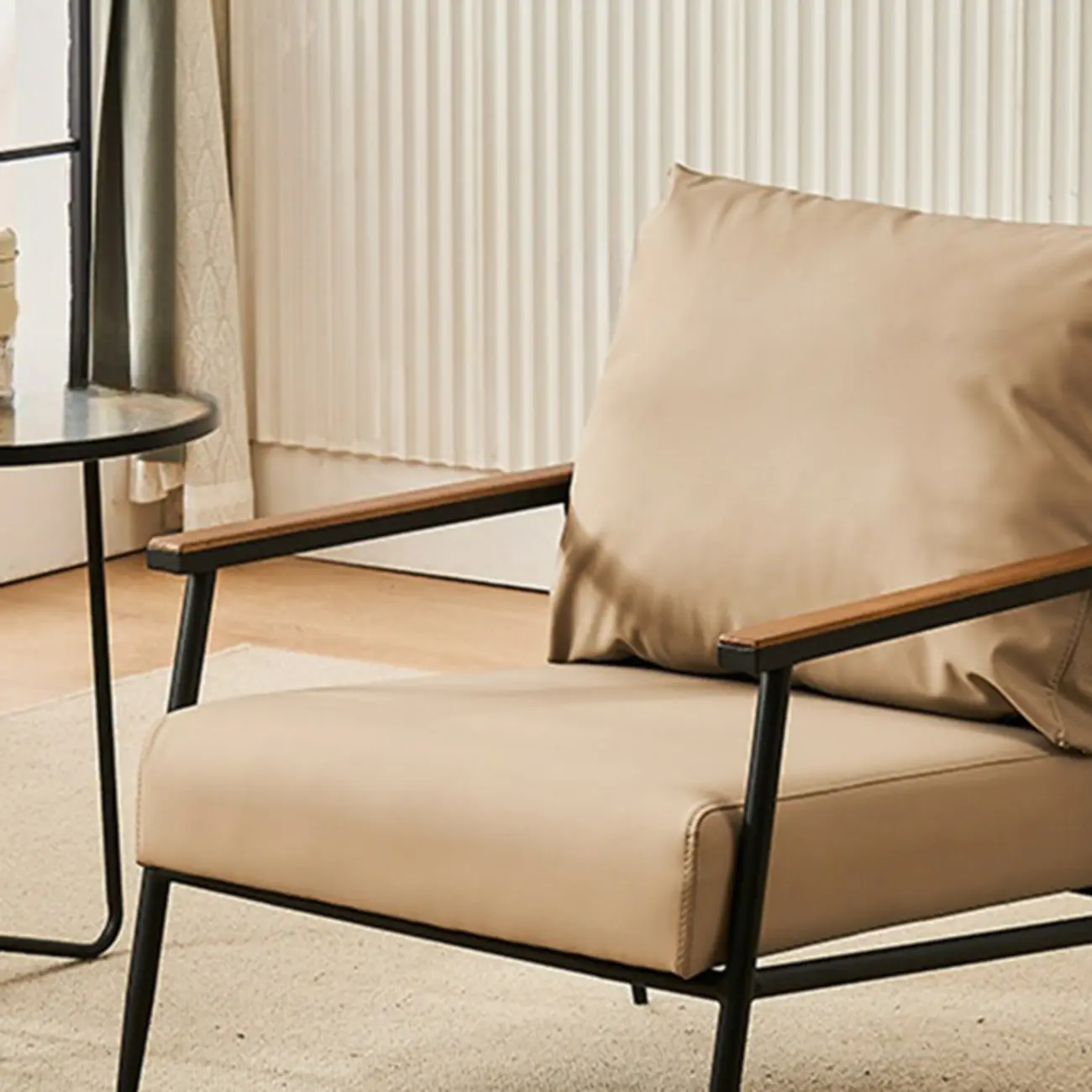 Durable Leather Accent Chair with Pillow