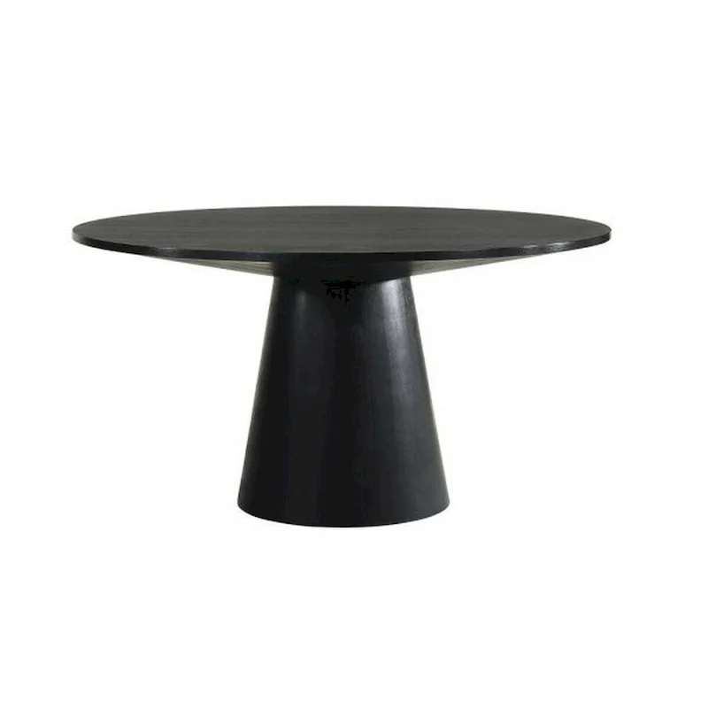 59-Inch Round Black Dining Table with Pedestal Base – Rubberwood & Oak Veneer
