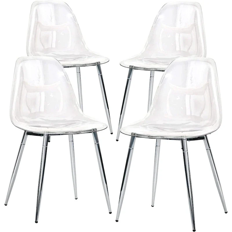Modern Plastic Shell Accent Side Chairs with metal Legs, Transparent