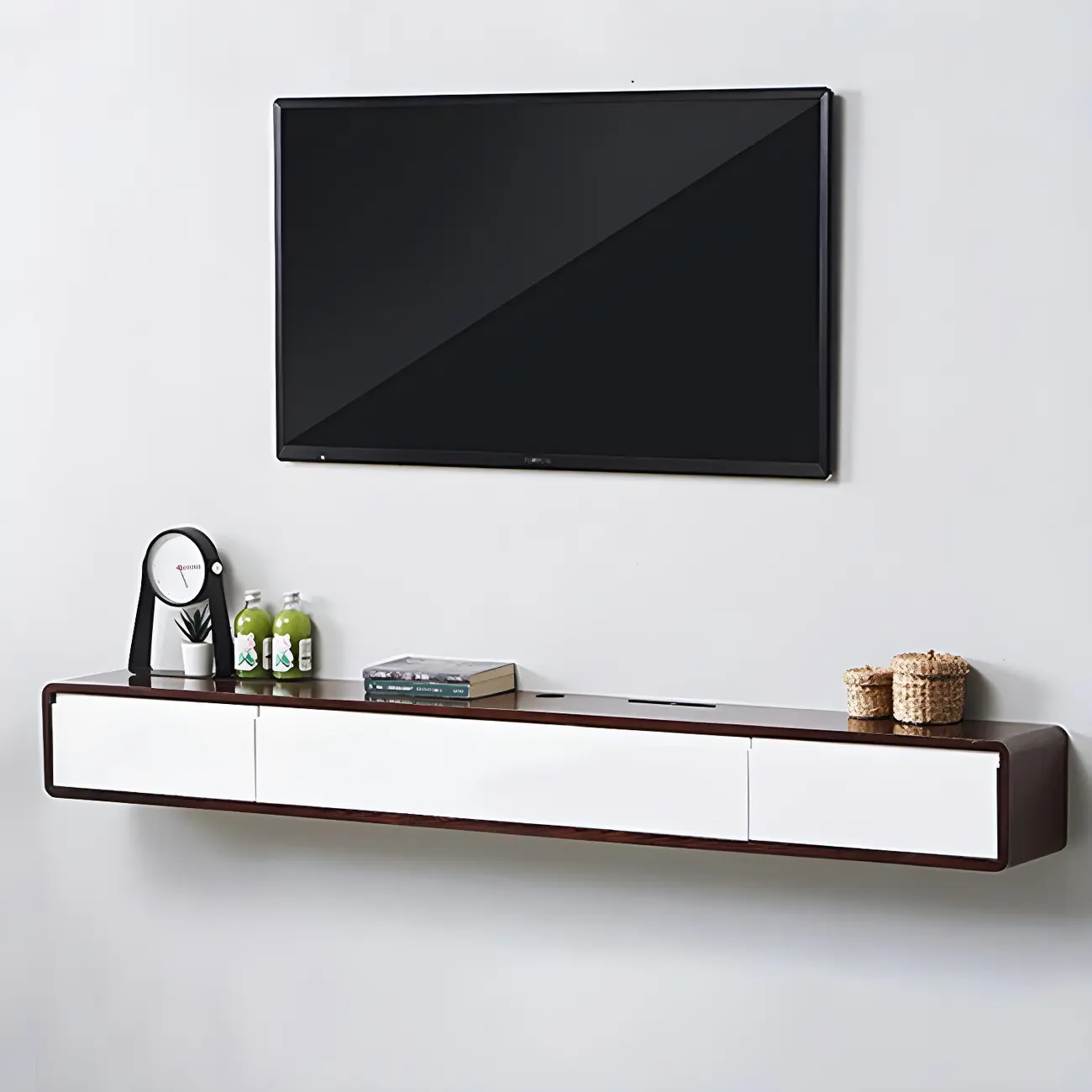 Rectangular Wall-Mounted Wood Drawers TV Stand White
