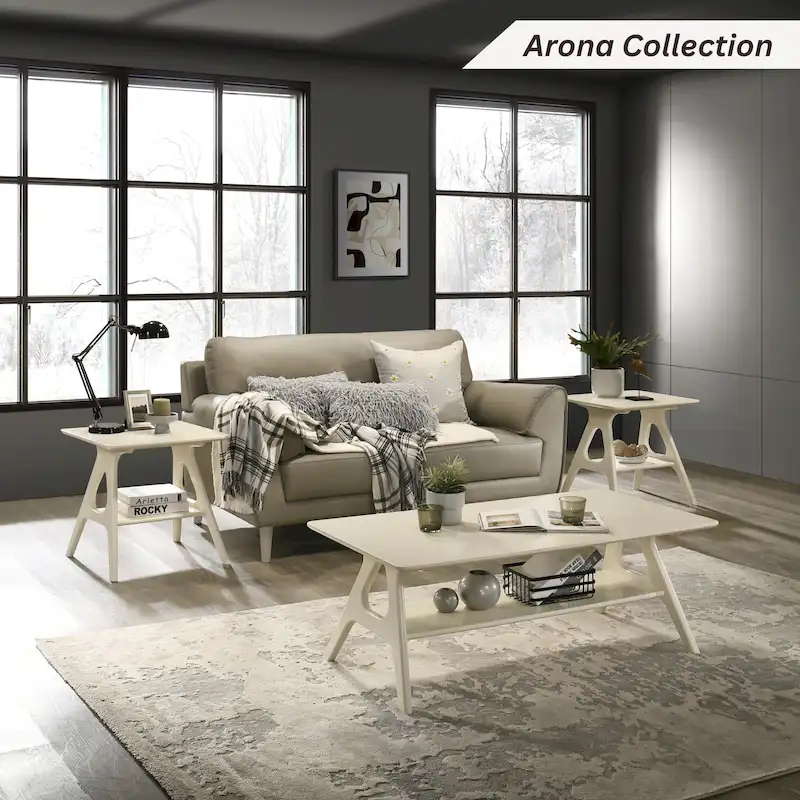 Roundhill Furniture Arona Mid-Century Modern Wood Coffee Table with Shelf