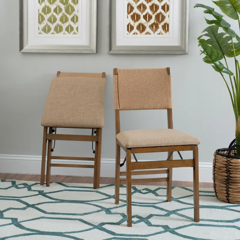 Wood Rope Folding Dining Chair (Set of 2)