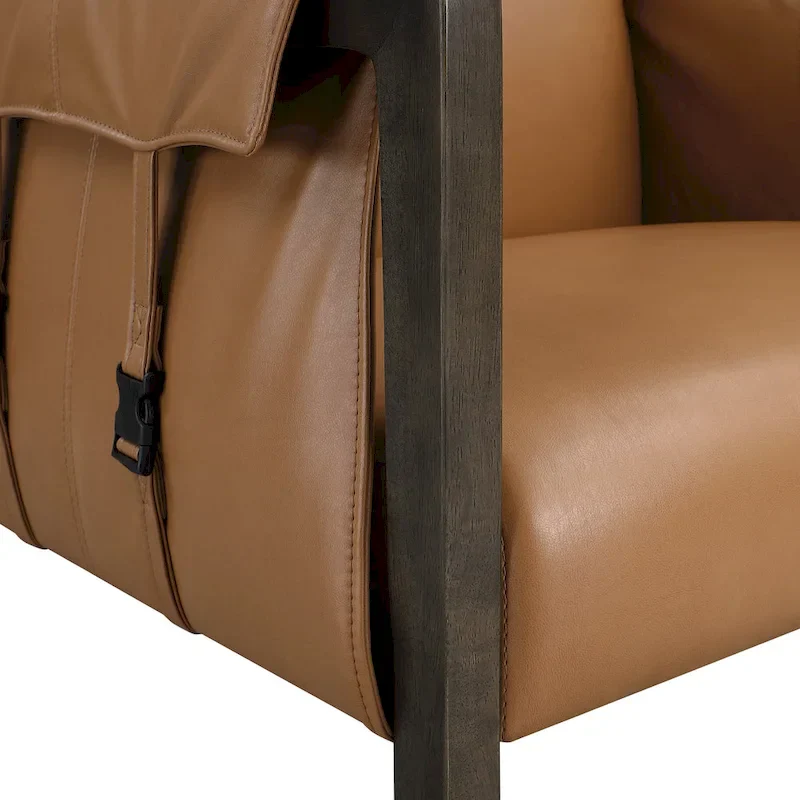 Brown Faux Leather Sling Accent Chair with Buckle Design