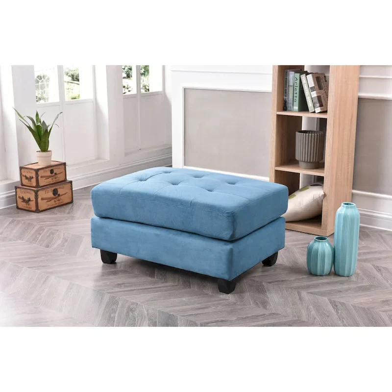 Rectangular Button-Tufted Microsuede Ottoman