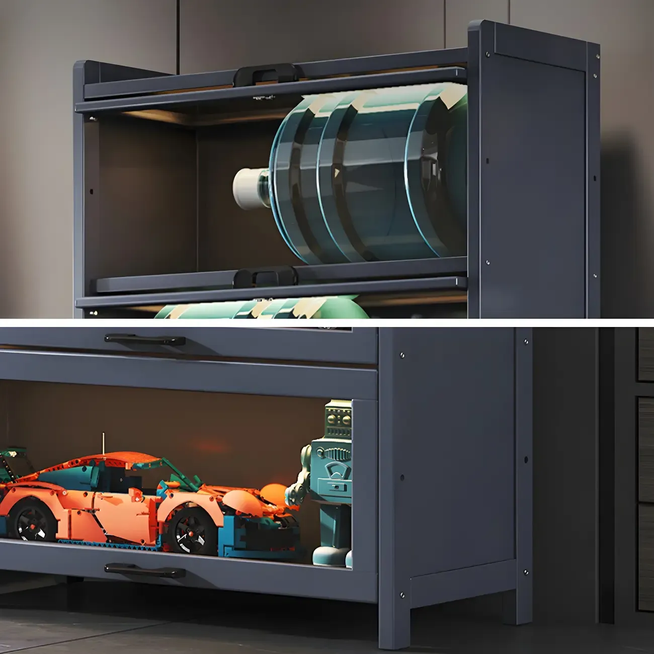 Living Room Modern Gray Bamboo Display Cabinet