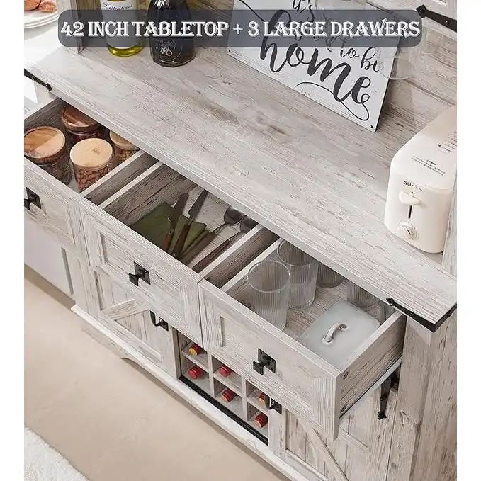 Farmhosue Bar Cabinet, Kitchen Buffet, Coffee Bar Sideboard Table